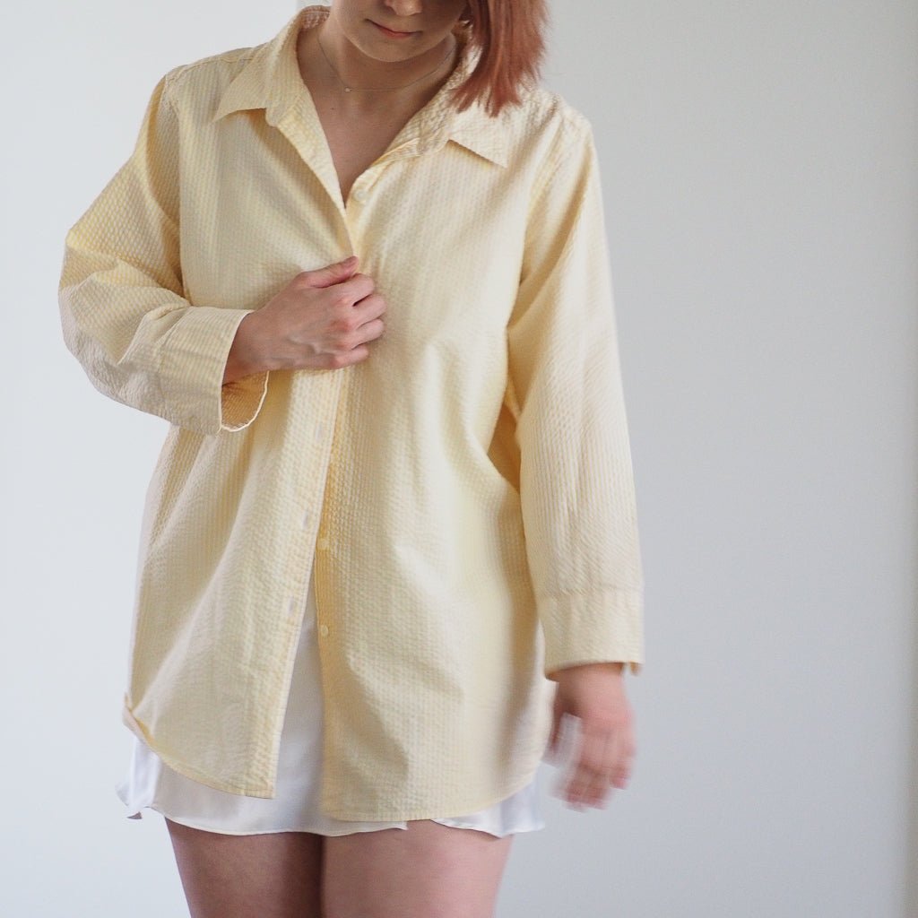 Vintage LL Bean Women’s Yellow Seersucker Poplin Shirt Clothes - Afterthought Vintage