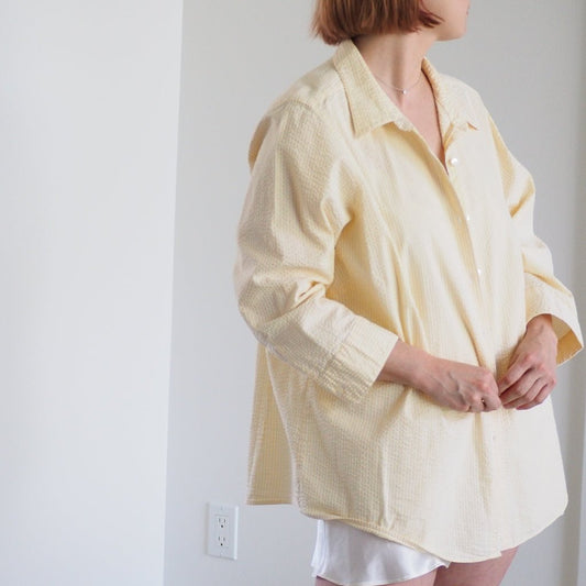 Vintage LL Bean Women’s Yellow Seersucker Poplin Shirt Clothes - Afterthought Vintage