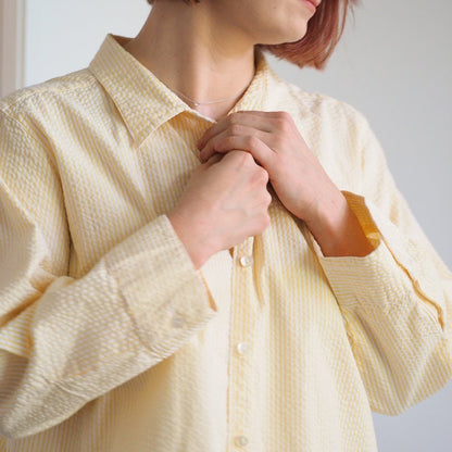 Vintage LL Bean Women’s Yellow Seersucker Poplin Shirt Clothes - Afterthought Vintage