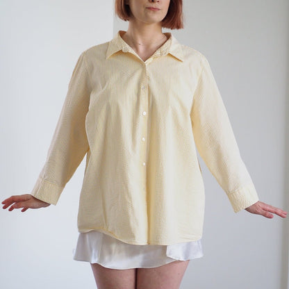 Vintage LL Bean Women’s Yellow Seersucker Poplin Shirt Clothes - Afterthought Vintage