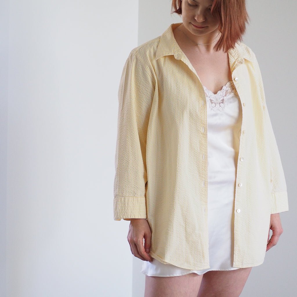 Vintage LL Bean Women’s Yellow Seersucker Poplin Shirt Clothes - Afterthought Vintage