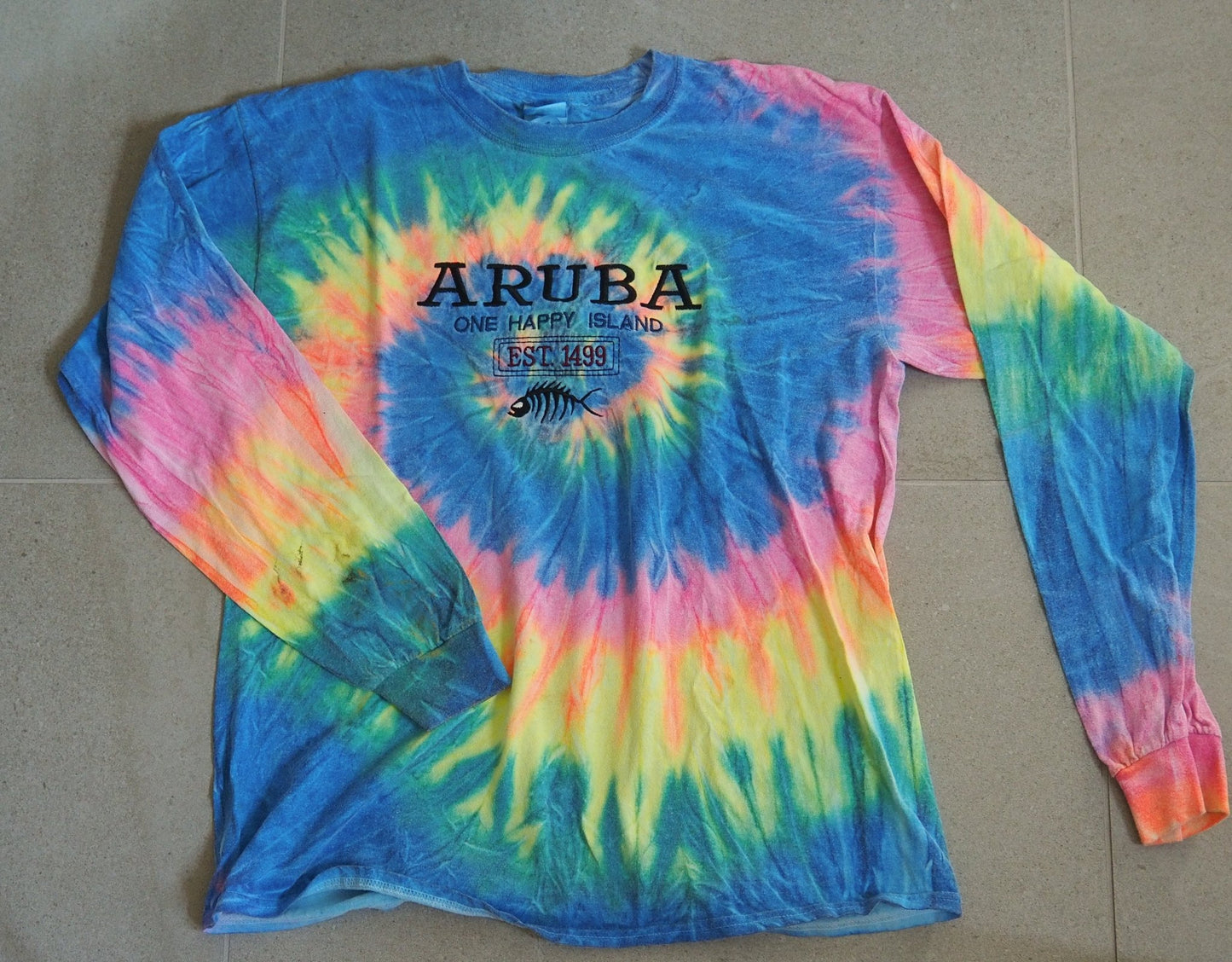 Y2K Aruba Embroidered Tie Dye L/S Tee - L Clothes - Afterthought Vintage