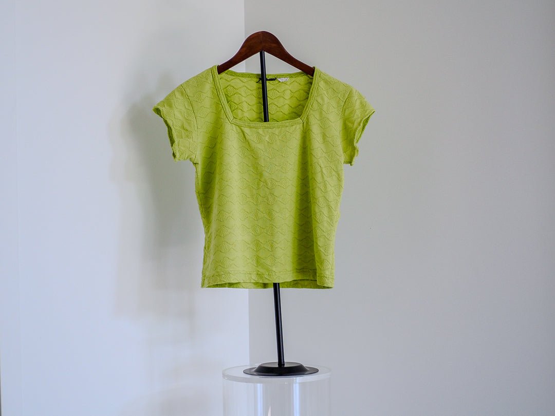 Y2K 'Brat' Green Textured Square Neck Baby T-Shirt - Afterthought Vintage