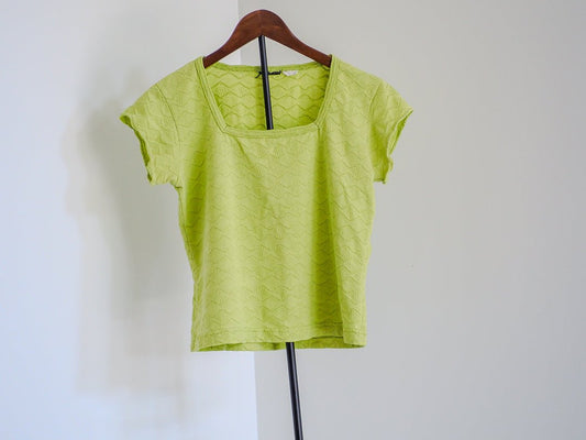 Y2K 'Brat' Green Textured Square Neck Baby T-Shirt - Afterthought Vintage