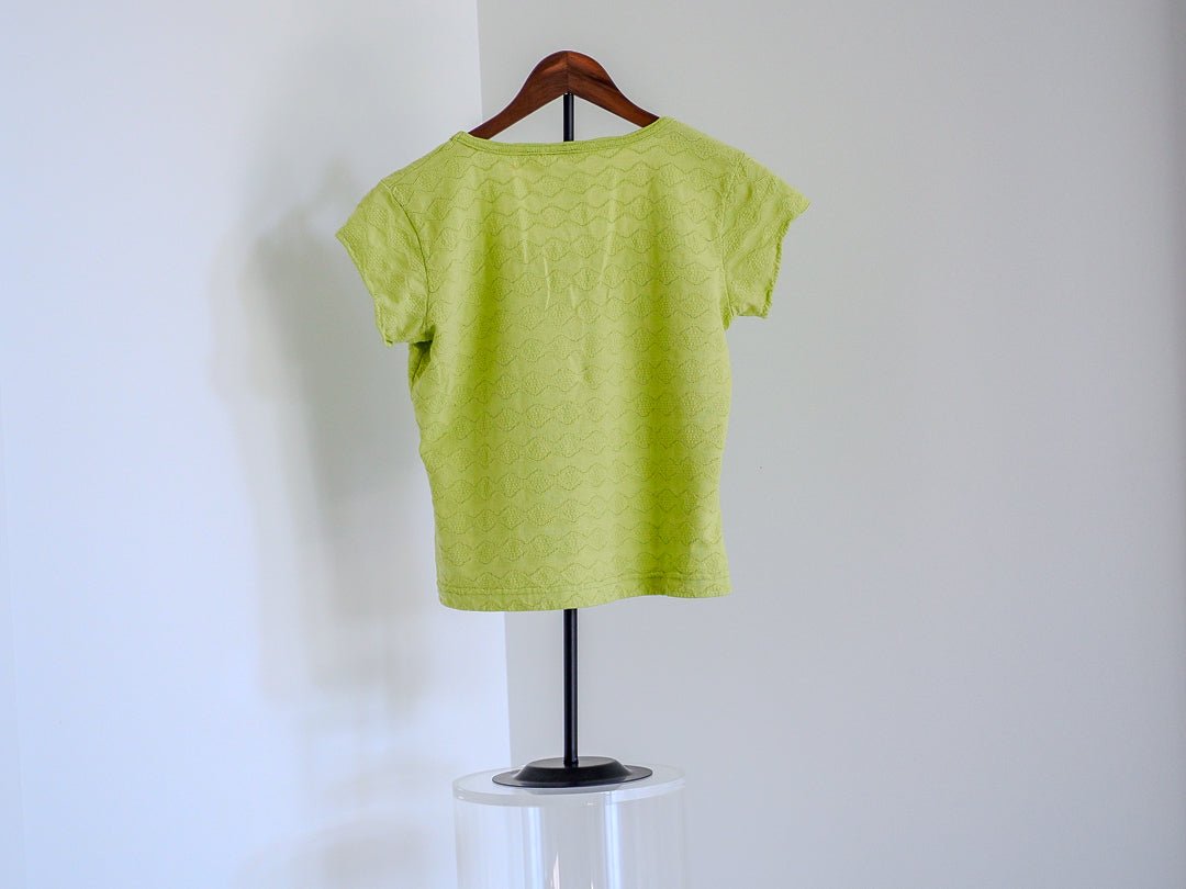 Y2K 'Brat' Green Textured Square Neck Baby T-Shirt - Afterthought Vintage