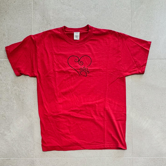 Y2K Embroidered Paw Print on Heart T-Shirt Clothes - Afterthought Vintage