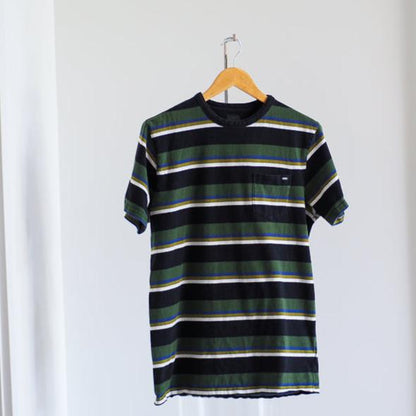 Y2K Vans Striped Skater T-Shirt with Front Pocket - Green Clothes - Vans - Afterthought Vintage