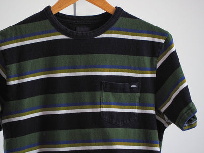 Y2K Vans Striped Skater T-Shirt with Front Pocket - Green Clothes - Vans - Afterthought Vintage