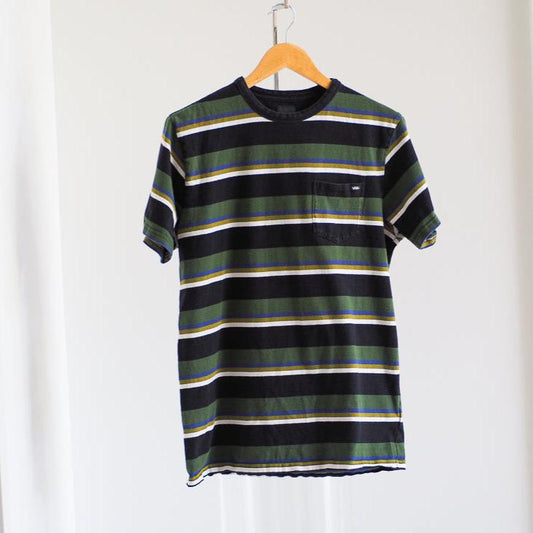 Y2K Vans Striped Skater T-Shirt with Front Pocket - Green Clothes - Vans - Afterthought Vintage