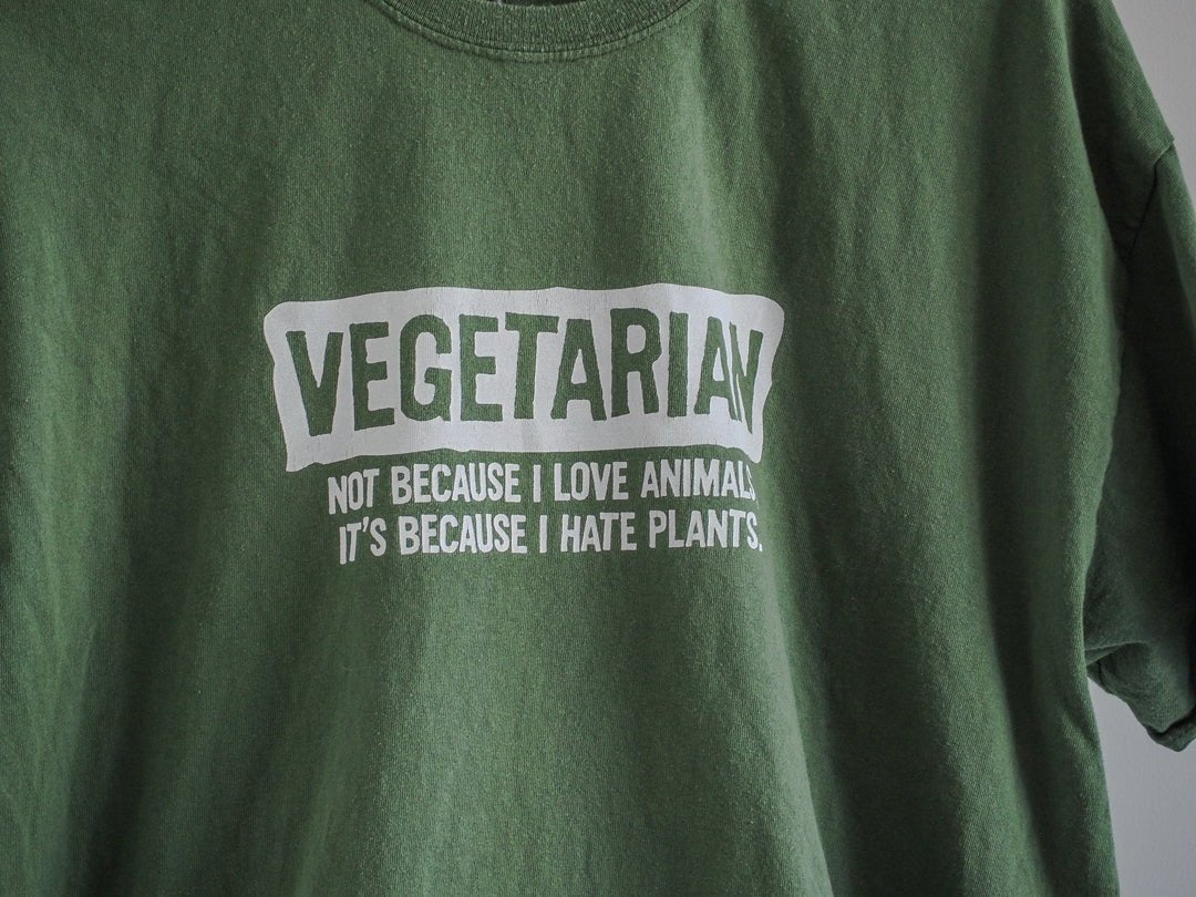 Y2K 'Vegetarian Because I Hate Vegetables' Humorous T-Shirt Clothes - Afterthought Vintage